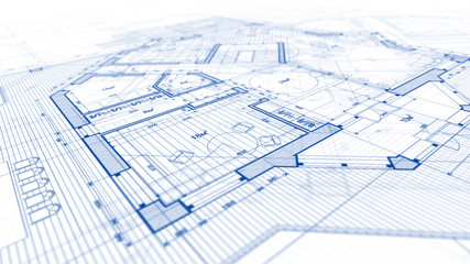 Architecture design: blueprint plan - illustration of a plan modern residential building / technology, industry, business concept illustration: real estate, building, construction, architecture