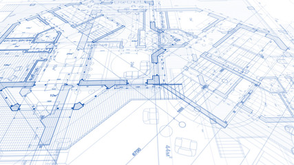 Architecture design: blueprint plan - illustration of a plan modern residential building / technology, industry, business concept illustration: real estate, building, construction, architecture