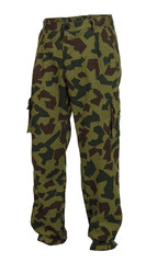 Camouflage trousers with multifunctional pockets isolated on white