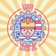 happy engineer man american flag labor day celebrate vector illustration