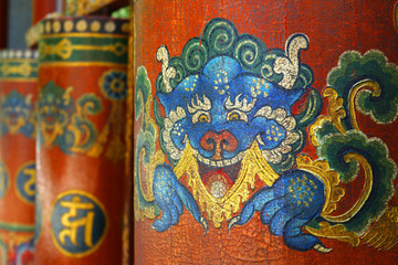 Prayer wheel in tibetan monastery