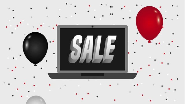 laptop sale online flying balloons confetti animation hd