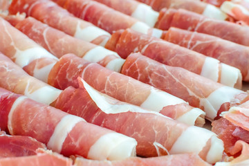 traditional croatian food prsut, ham bacon meat, closeup