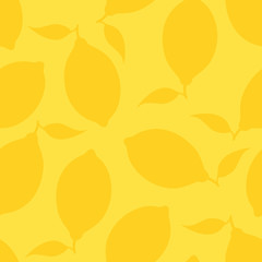 Yellow lemon seamless pattern on yellow background. Vector illustration. - 216259636