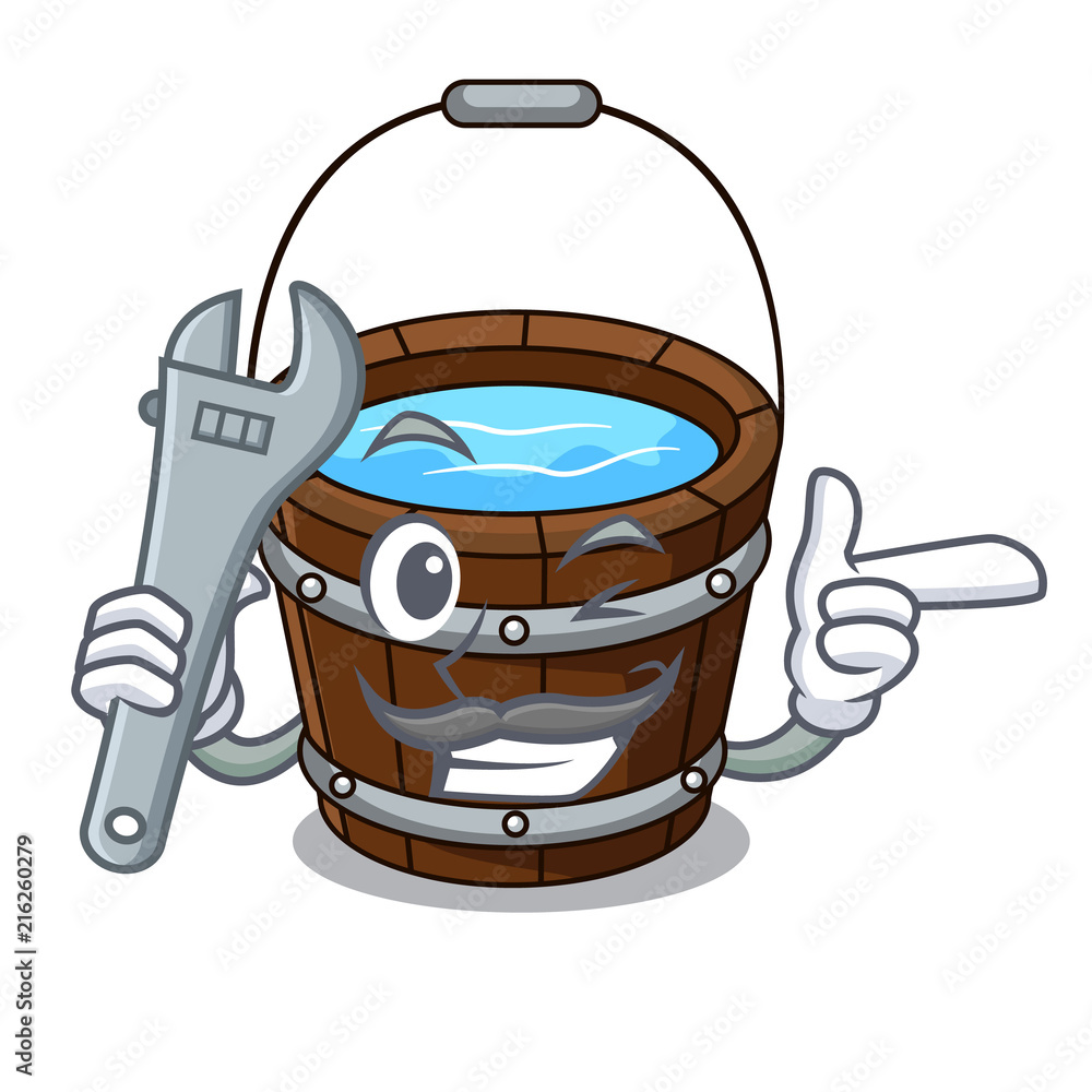 Wall mural mechanic wooden bucket mascot cartoon