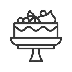 fruit cake on stand, sweets and dessert outline icon