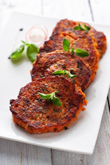 Fried salmon and sweet potato patties