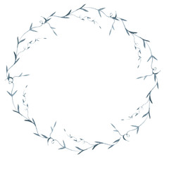 Wreath/Hand drawn watercolor illustration. Botanical wreath of green branches and leaves. Spring mood. Floral Design elements. Perfect for invitations, greeting cards, prints, posters, packing etc