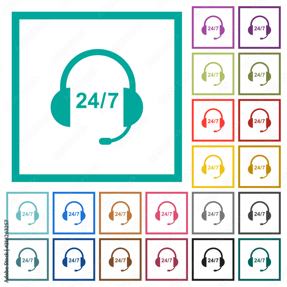Poster call center flat color icons with quadrant frames