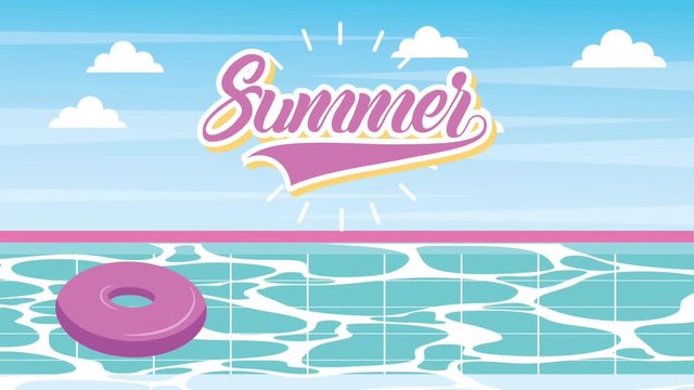 pink float in the pool summer animation hd