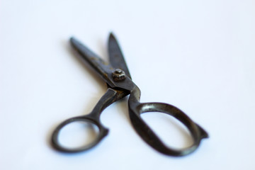 Old scissors close up, selective focus