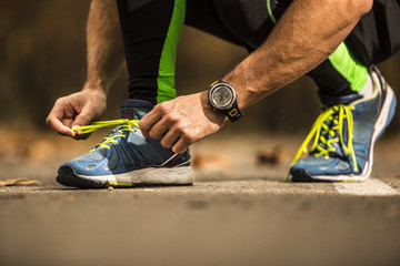 morning runner shoelace tying shoelace