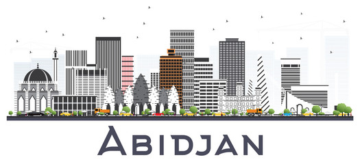 Abidjan Ivory Coast City Skyline with Gray Buildings Isolated on White.