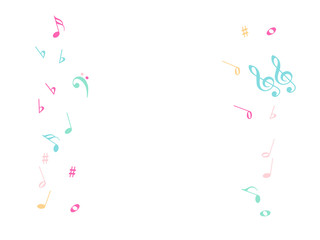 Fototapeta premium Music Notes Confetti Falling Chaos Vector. Music Symbols Texture Poster Background Elements. Party Night, Festival, Celebration or Concert, Melody Notes Trail. Decorative Song Sheets Chaos Effect.