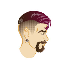 Vector bearded men face profile hipster head with haircuts, mustaches and beards. For Silhouettes or avatars, emblems and icons, labels