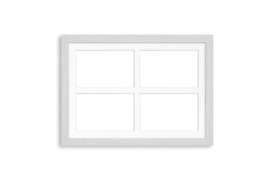 White wooden photo frame mock up, four pictures collage. Home, office, studio or gallery interior decoration