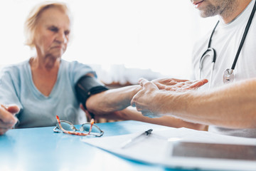 Senior woman during a medical exam with practitioner