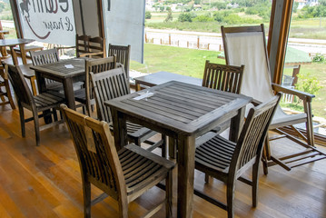 Mugla, Turkey,14 May 2012: Wooden Chairs and Table at Kizilkaya Ula