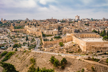 Fototapeta na wymiar Panoramic view to Jerusalem old city.