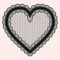 Black lacy openwork heart. Gentle luxurious accessory for the design of invitations, cards or decoupage.