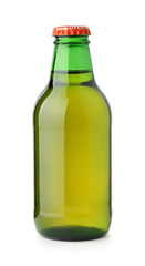 Front view of small glass beer bottle