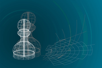 Background of frame lines silhouette chess pawn symbol, for powerful professional future business innovation strategy planning concept presentation leading to successful challenge decision.