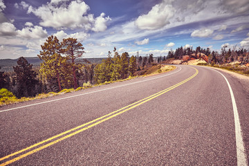 Fototapeta premium Vintage toned picture of a scenic road, travel concept.