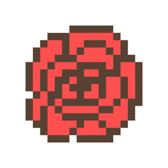 Fototapeta premium Red rose, 16x16 pixel art icon isolated on white background. Retro 80s-90s old school 8 bit slot machine/video game graphics. Romantic love symbol. Flower shop logo. Valentine's day sticker.