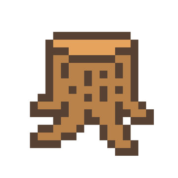Wooden stump, 16x16 pixel art icon isolated on white background. Cut tree symbol. Vintage old school 80s, 90s video/pc game nature object.