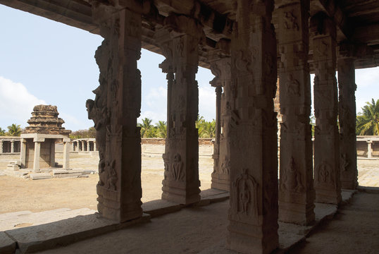 View of Pattabhirama Temple from Kalyana Mandapa, Divine Marriage Hall. Hampi, Karnataka