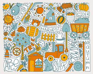 Vector illustration with doodles for an autumn harvest.