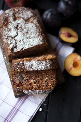 a cake with plum and cereals, delicious autumn pastries