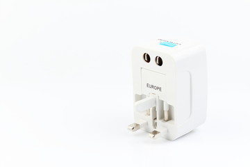 Universal travel adapter plug. isolated on white background. For travelers to many countries. Need a power adapter for electrical appliances.