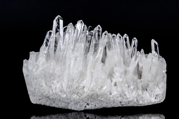 Macro Mineral Stone Rhinestone in Crystals on a Black Background
