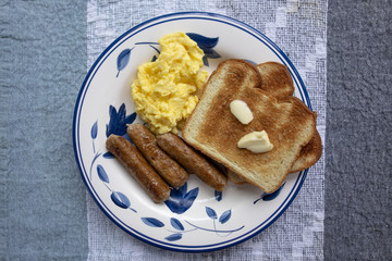 Eggs, Sausage and Toast Breakfast