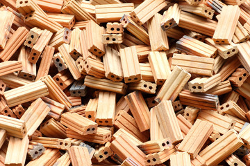 Brick for construction made of baked clay and have a rectangle, brick lump