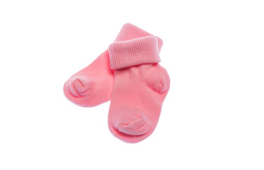 Baby socks on white background.