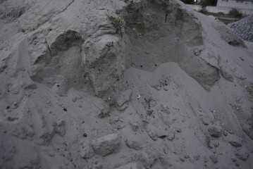 White construction river sand in the evening