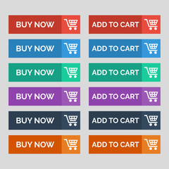 Fototapeta premium Buy now and add to cart flat buttons on grey background.