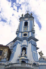 Fototapeta na wymiar Durnstein Baroque Church on the River Danube in Wachau Valley Region in Austria