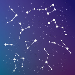 Obraz na płótnie Canvas Vector space and stars illustration. Constellation cassiopeia, canes venatici, ursa major, cancer, triangulum