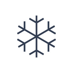 Snowflake icon. Black silhouette snow flake sign, isolated on white background. Flat design. Symbol of winter, frozen, Christmas, New Year holiday. Graphic element decoration. Vector illustration