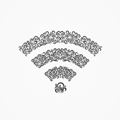 Vector emblem of Wi-Fi icon decorative ornate ornaments and curls.