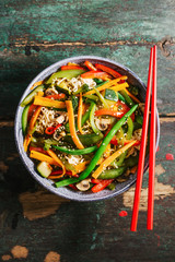 Asian food noodles with vegetables