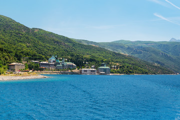 Monastery buildings on Mount Athos. Aegean Sea, Greece