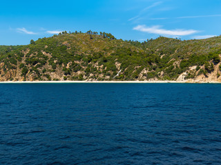 View of mountains from Aegean Sea. Greece, Athos