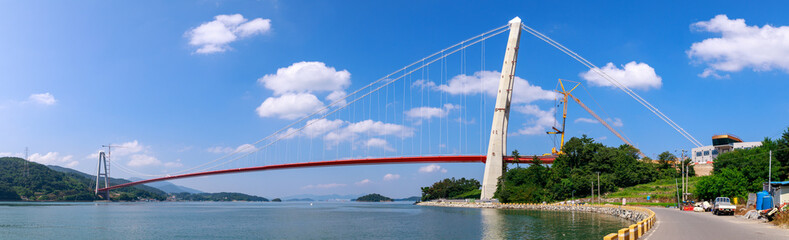 Fototapeta na wymiar Namhae Bridge, Suspension bridge in Namhae County, South Gyeongsang Province, Korea
