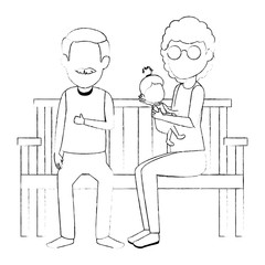 grandparents couple with granddaughter in park chair