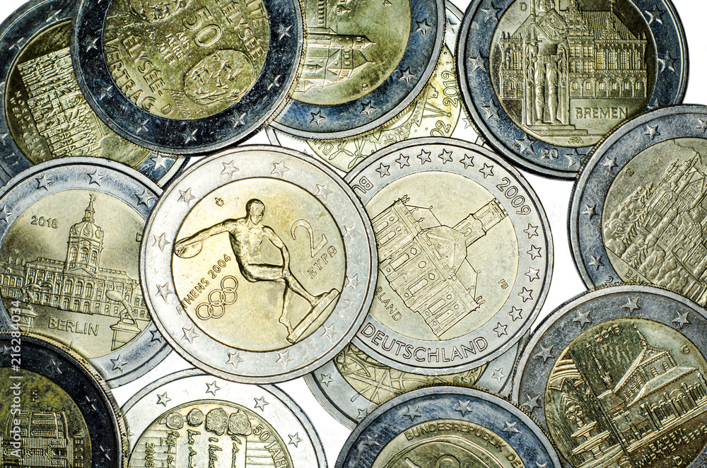 Wall mural commemorative 2 euro coins.