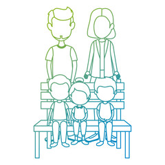 parents couple with kids in the park chair characters